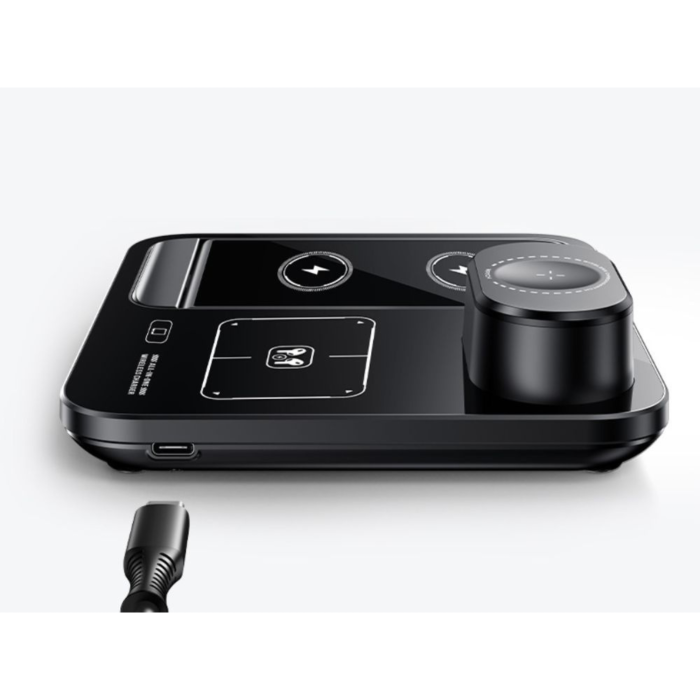 Incarcator wireless 3 in 1 VarioShop®, incarcare rapida 15W, compatibil telefon, smartwatch si casti wireless, tehnologie Qi, QC 3.0, alimentare USB, negru [10]