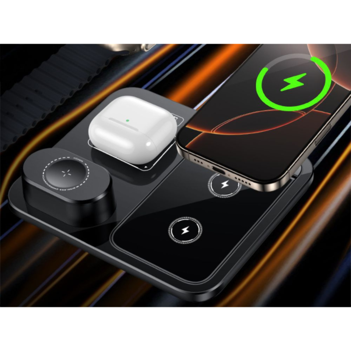 Incarcator wireless 3 in 1 VarioShop®, incarcare rapida 15W, compatibil telefon, smartwatch si casti wireless, tehnologie Qi, QC 3.0, alimentare USB, negru [3]