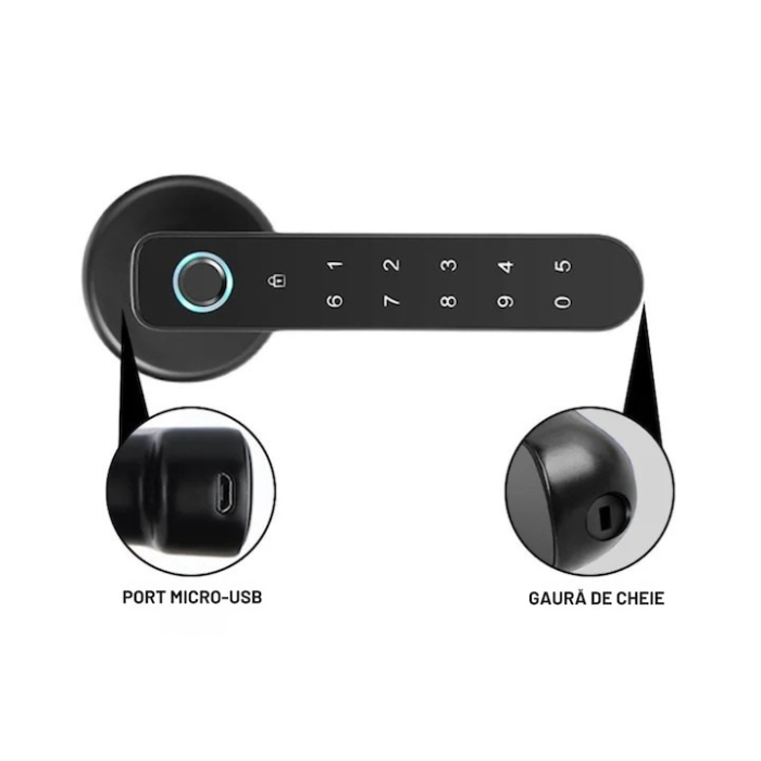 Incuietoare electronica inteligenta VarioShop®, cu amprenta digitala si aplicatie Tuya Smart, 4 moduri de acces, 30 amprente, 50 parole, montaj stanga/dreapta, design aluminiu negru [3]