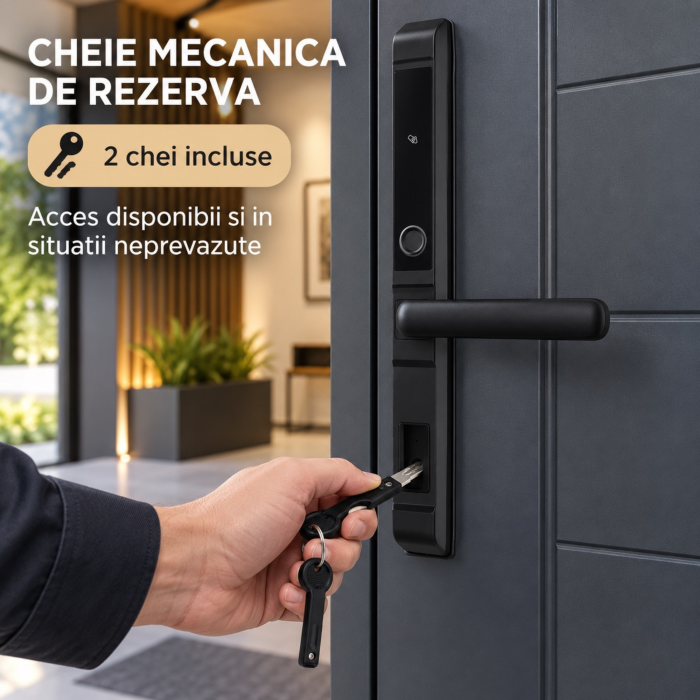 Incuietoare electronica pentru usa VarioShop®, 5 metode de acces, amprenta, cod, card, cheie si aplicatie mobila, Wi-Fi/Bluetooth, 33,5 cm, negru [12]