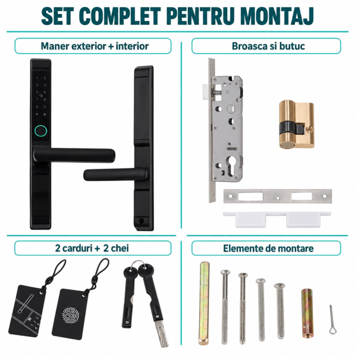 Incuietoare electronica pentru usa VarioShop®, 5 metode de acces, amprenta, cod, card, cheie si aplicatie mobila, Wi-Fi/Bluetooth, 33,5 cm, negru [11]