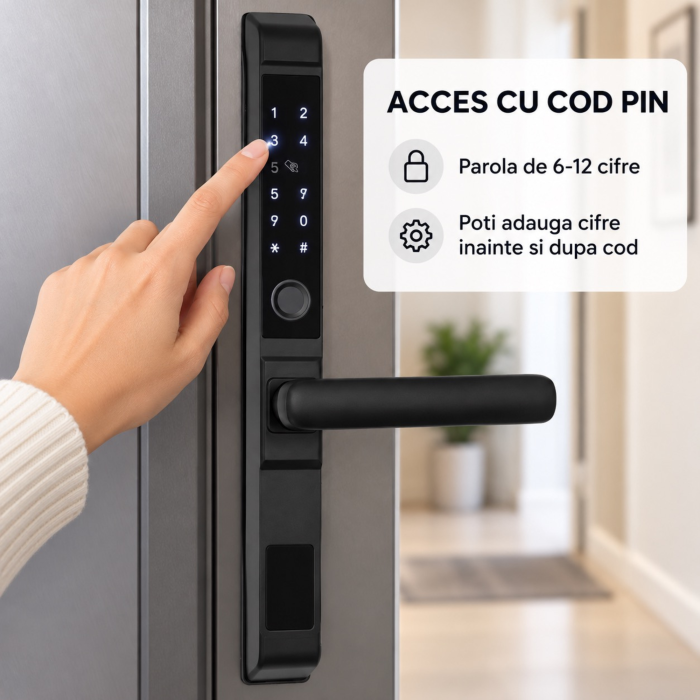 Incuietoare electronica pentru usa VarioShop®, 5 metode de acces, amprenta, cod, card, cheie si aplicatie mobila, Wi-Fi/Bluetooth, 33,5 cm, negru [10]