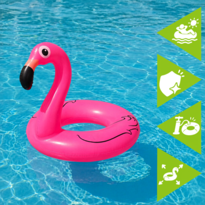 Colac gonflabil pentru plaja VarioShop®, model flamingo, 102 cm, PVC rezistent, suporta pana la 150 kg, roz [6]