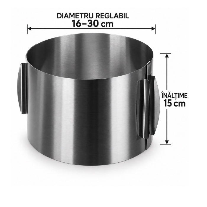 Inel reglabil pentru tort VarioShop®, din otel inoxidabil, diametru 16-30 cm, inaltime 15 cm, cleme de fixare, argintiu [3]