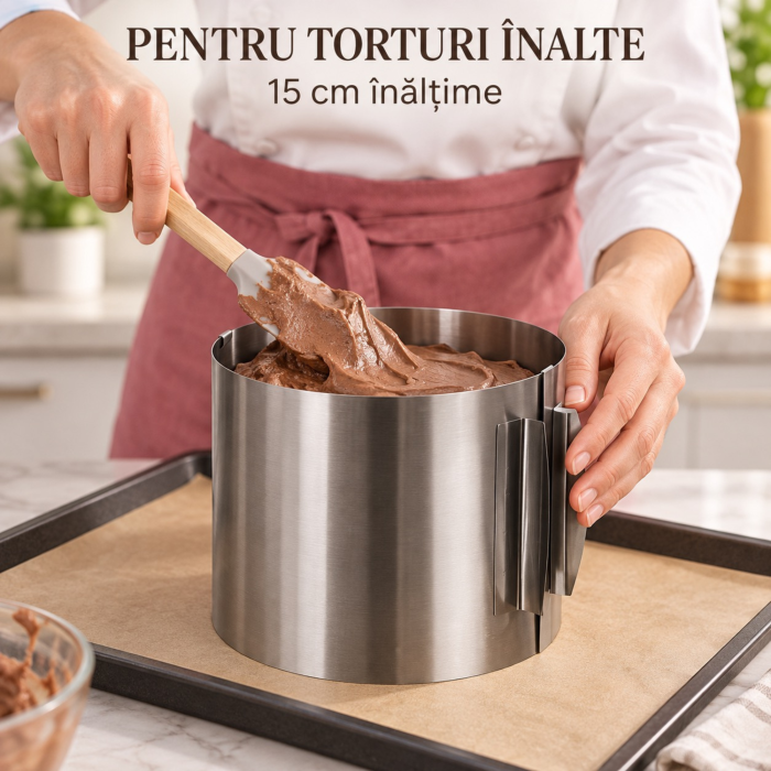 Inel reglabil pentru tort VarioShop®, din otel inoxidabil, diametru 16-30 cm, inaltime 15 cm, cleme de fixare, argintiu [6]