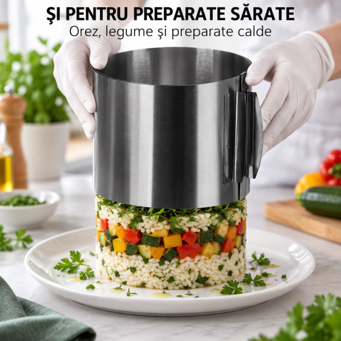 Inel reglabil pentru tort VarioShop®, din otel inoxidabil, diametru 16-30 cm, inaltime 15 cm, cleme de fixare, argintiu [5]