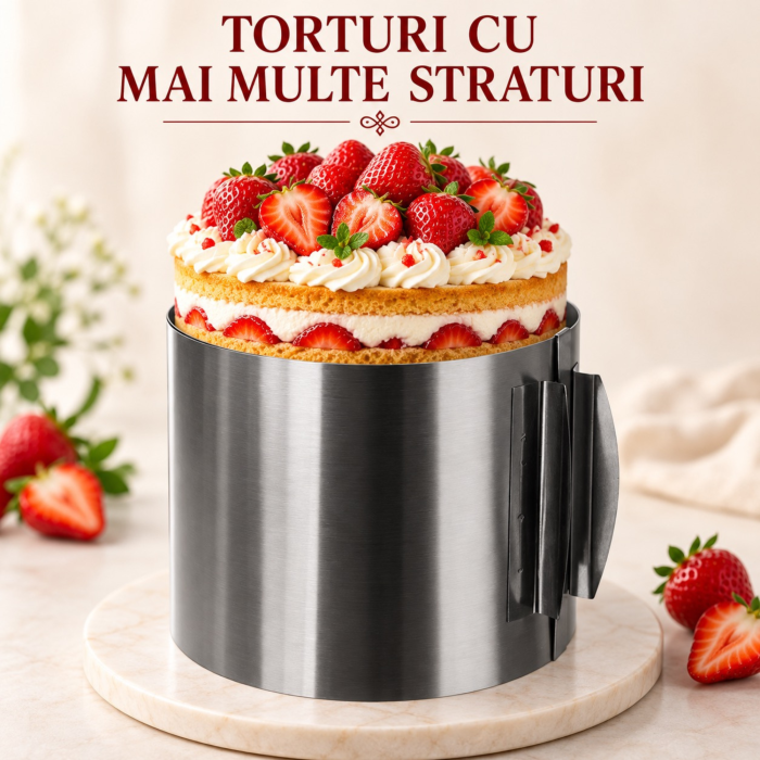 Inel reglabil pentru tort VarioShop®, din otel inoxidabil, diametru 16-30 cm, inaltime 15 cm, cleme de fixare, argintiu [2]
