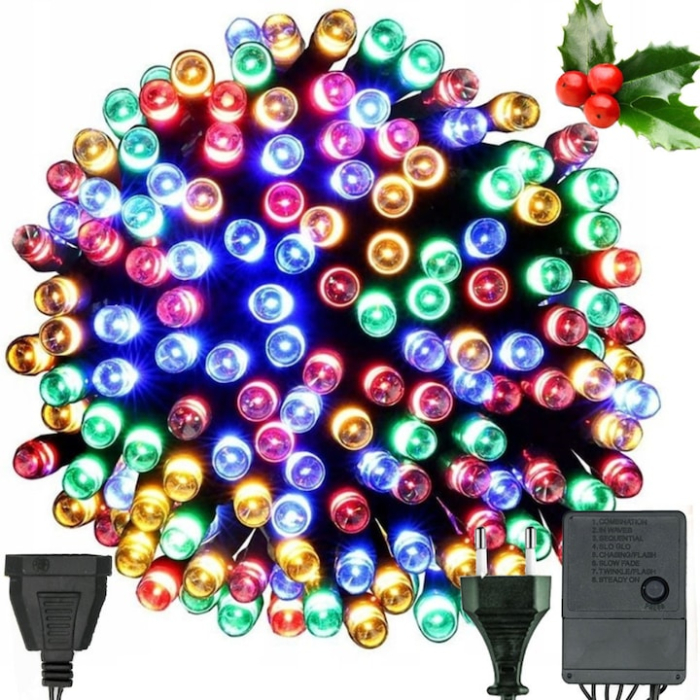 Instalație luminoasă de Crăciun VarioShop, 300 LED-uri, 8 moduri de iluminare, multicolor, 21.7m, pentru interior/exterior [1]
