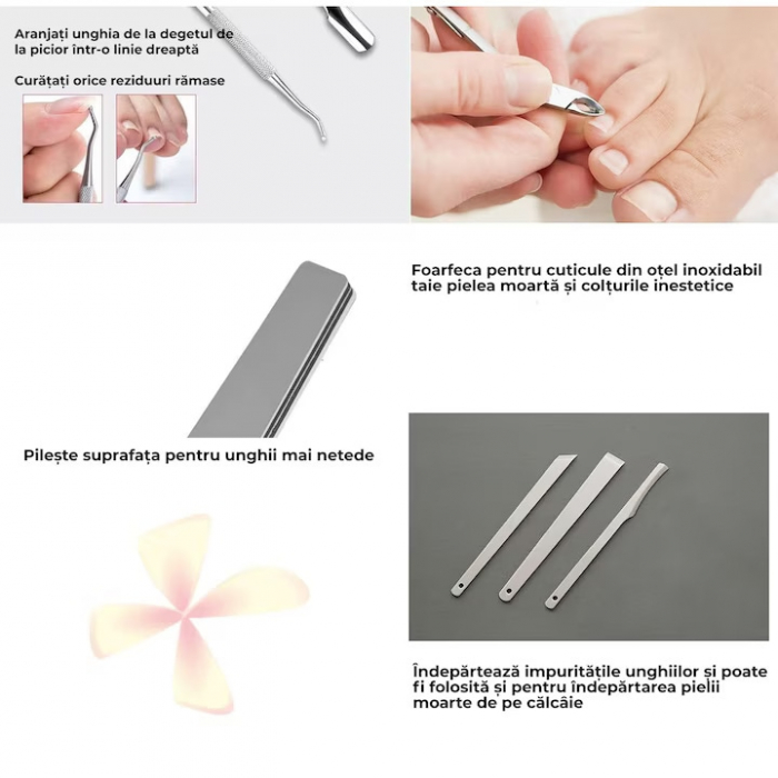 Instrumente profesionale pentru pedichiura medicala VarioShop®, Ideale pentru ingrijirea picioarelor si Indepartarea eficienta a calusurilor, Material durabil din otel inoxidabil, Set complet de 30 ac [8]