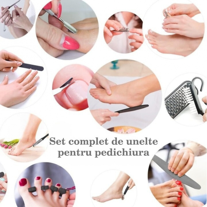 Instrumente profesionale pentru pedichiura medicala VarioShop®, Ideale pentru ingrijirea picioarelor si Indepartarea eficienta a calusurilor, Material durabil din otel inoxidabil, Set complet de 30 ac [16]