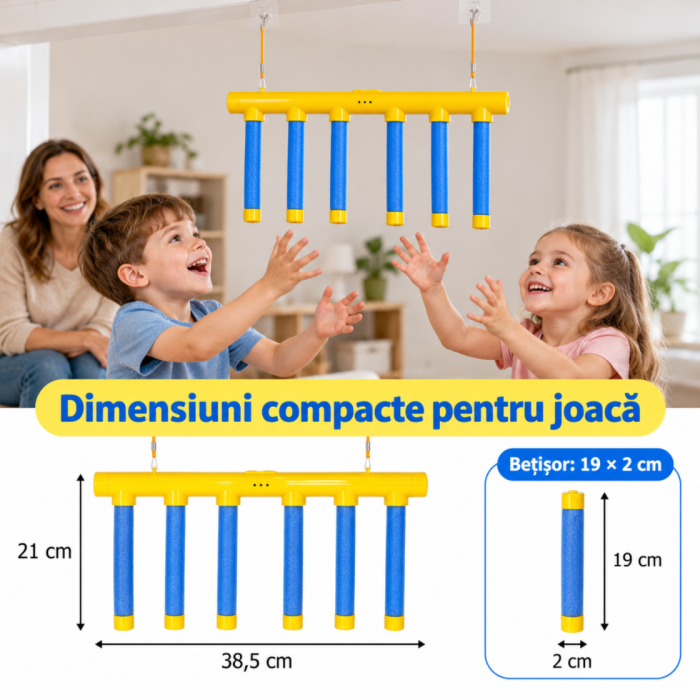 Joc de reflexe VarioShop®, cu 6 betisoare care cad, 3 viteze, incarcare USB, indicator LED si comenzi vocale in engleza, 3 ani+, galben/albastru [3]
