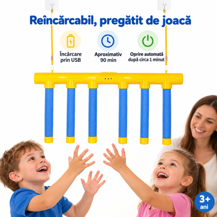 Joc de reflexe VarioShop®, cu 6 betisoare care cad, 3 viteze, incarcare USB, indicator LED si comenzi vocale in engleza, 3 ani+, galben/albastru [6]
