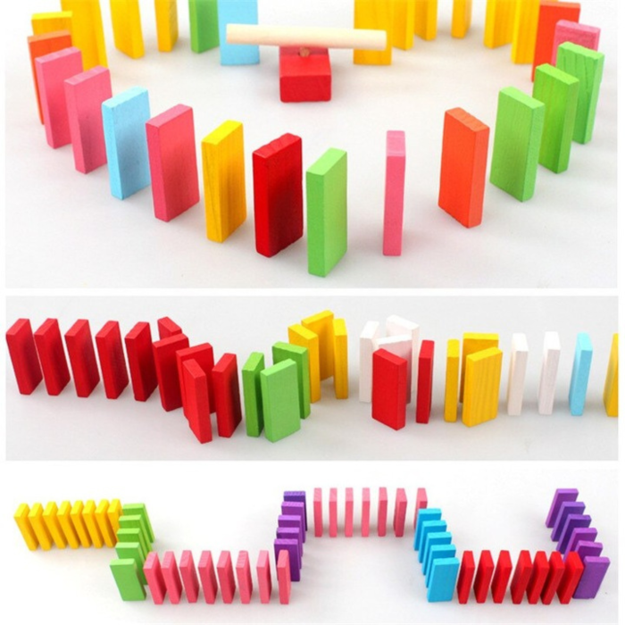 Joc domino educativ VarioShop®, 407 piese din lemn, tip Montessori, cu tobogane, moara de vant, leagan, clopotel si bile, include geanta cu snur, dezvolta creativitatea si coordonarea, multicolor [5]
