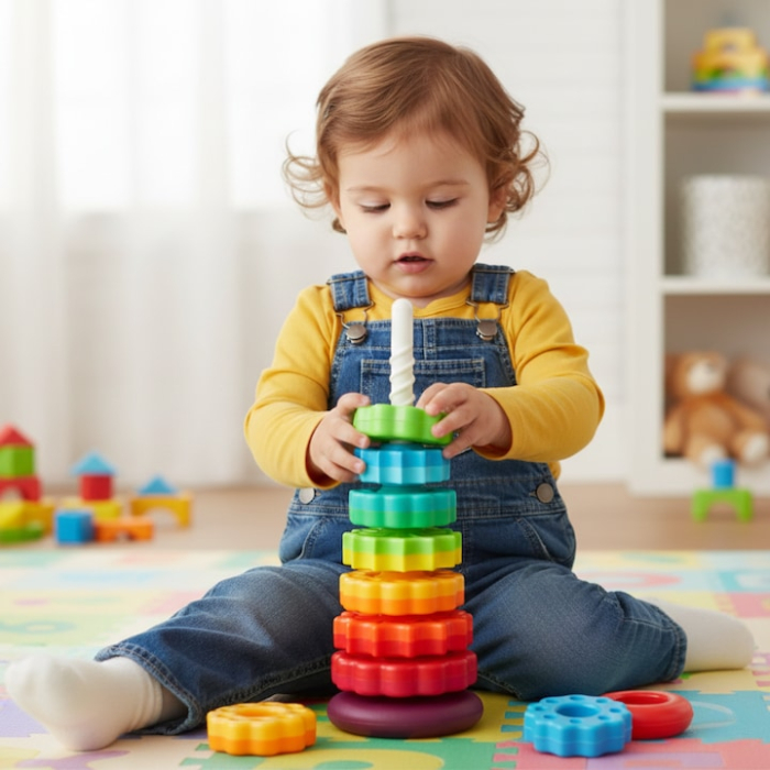 Jucărie bebeluși – Spirală pentru stivuire cu 6 inele colorate, din plastic rezistent și sigur [4]