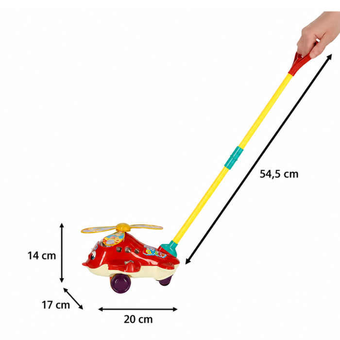 Jucarie de impins pentru copii VarioShop®, elicopter cu elice rotative si clopotel, cu maner reglabil si detasabil, 3+ ani, 20x17x14 cm [3]