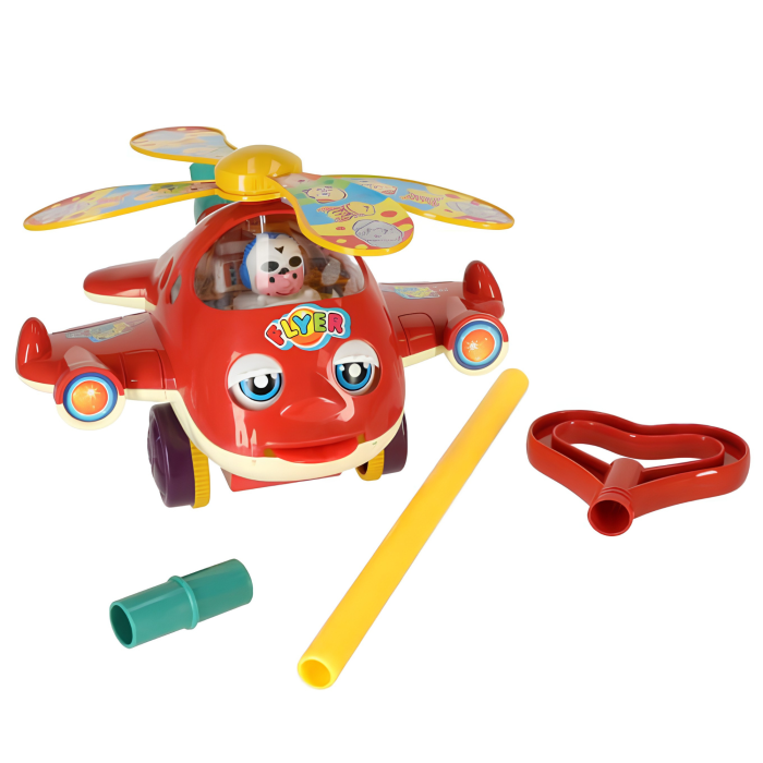 Jucarie de impins pentru copii VarioShop®, elicopter cu elice rotative si clopotel, cu maner reglabil si detasabil, 3+ ani, 20x17x14 cm [5]