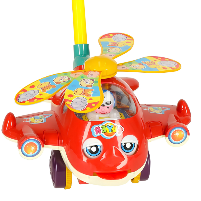 Jucarie de impins pentru copii VarioShop®, elicopter cu elice rotative si clopotel, cu maner reglabil si detasabil, 3+ ani, 20x17x14 cm [6]