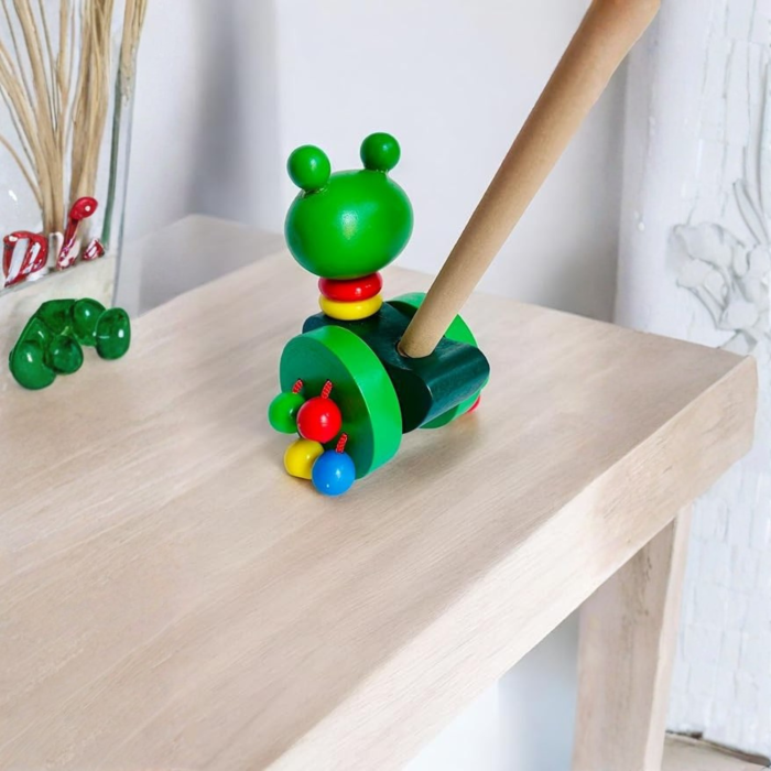 Jucarie din lemn de impins si tras – Broasca verde cu sunet Varioshop, pentru dezvoltarea echilibrului si coordonarii, 18 luni+ [6]