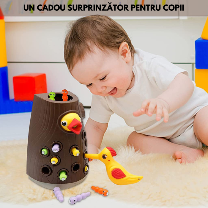 Jucarie educativa magnetica cu ciocanitoare si viermi VarioShop®, joc Montessori pentru dezvoltarea motricitatii si coordonarii, joc interactiv copii 3 ani+ [4]
