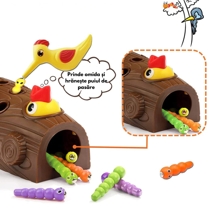 Jucarie educativa magnetica cu ciocanitoare si viermi VarioShop®, joc Montessori pentru dezvoltarea motricitatii si coordonarii, joc interactiv copii 3 ani+ [3]