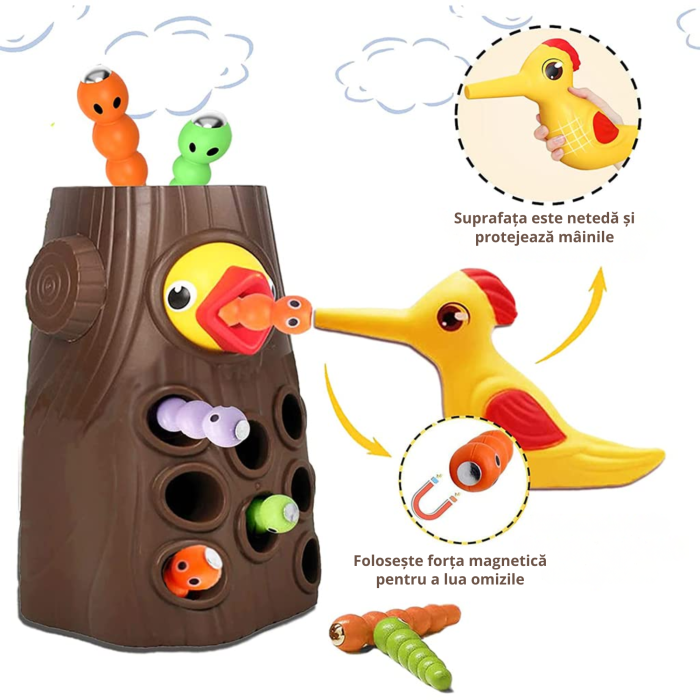 Jucarie educativa magnetica cu ciocanitoare si viermi VarioShop®, joc Montessori pentru dezvoltarea motricitatii si coordonarii, joc interactiv copii 3 ani+ [2]