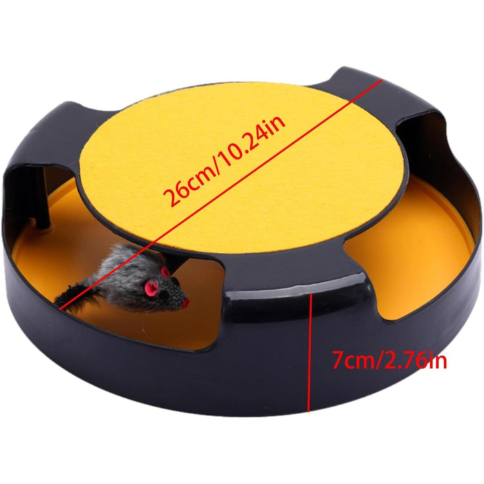 Jucarie Interactiva pentru Pisici – Roata Rotativa cu Soarece din Poliester, Stalp de Zgariat cu Covoras din Fetru, Tapete Antiderapante, Material Durabil PP, 25x6,5 cm [11]