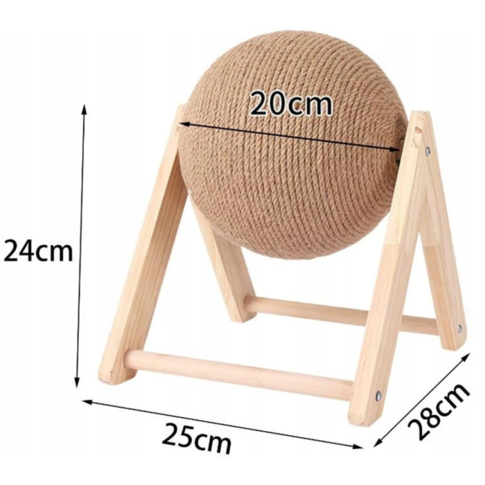 Jucarie interactiva pentru pisici VarioShop®, minge rotativa din sisal pentru zgariat, baza din lemn, include catnip, rezistenta la uzura, 20 cm, bej [2]