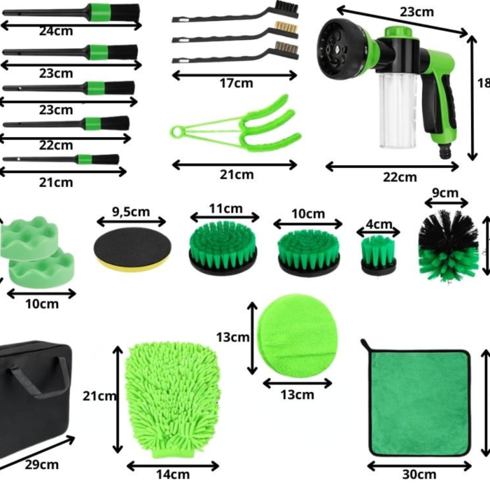 Kit curatare auto VarioShop®, 21 piese pentru detailing interior si exterior, pistol cu rezervor detergent, perii, bureti, lavete microfibra, geanta depozitare [3]
