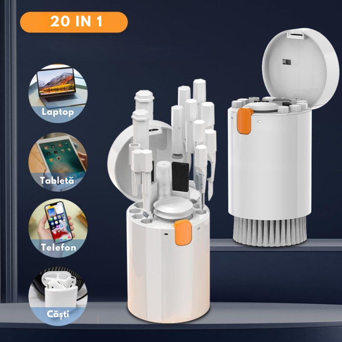 Kit curatare electronice 20 in 1 VarioShop®, set profesional pentru laptop, tastatura, casti, telefon, camera foto si ecrane, spray curatare, perii, suflanta aer [6]
