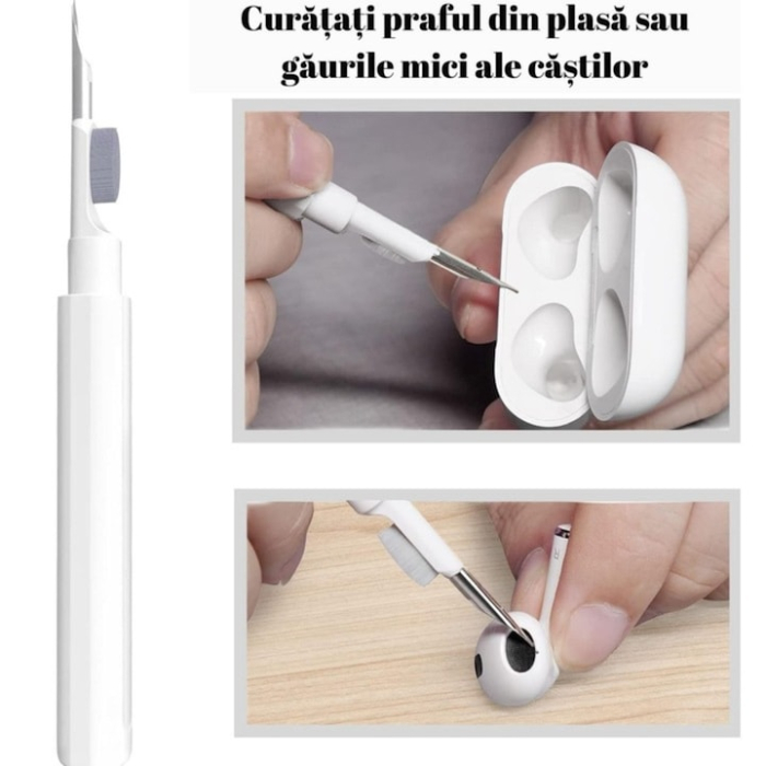 Kit de curatare pentru casti si telefon 3 in 1 VarioShop®, multifunctional, design ergonomic, compact, versatil, 10 x 7.5 cm, Alb [5]