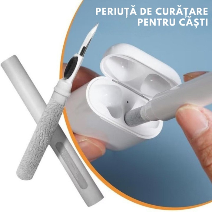 Kit de curatare pentru casti si telefon 3 in 1 VarioShop®, multifunctional, design ergonomic, compact, versatil, 10 x 7.5 cm, Alb [2]