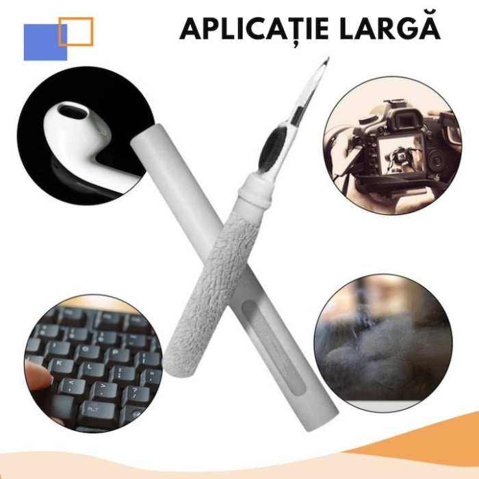 Kit de curatare pentru casti si telefon 3 in 1 VarioShop®, multifunctional, design ergonomic, compact, versatil, 10 x 7.5 cm, Alb [7]