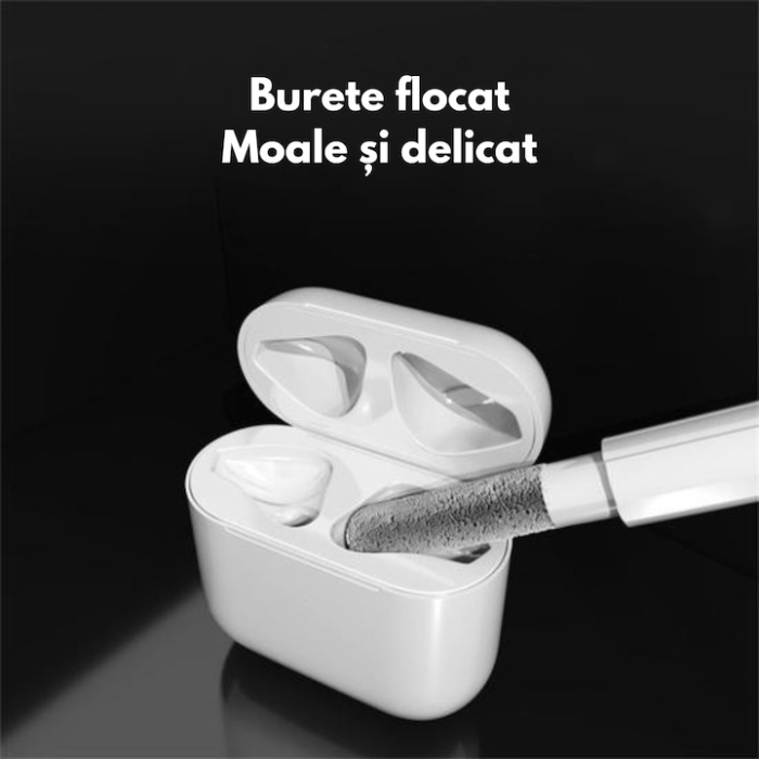 Kit de curatare pentru casti si telefon 3 in 1 VarioShop®, multifunctional, design ergonomic, compact, versatil, 10 x 7.5 cm, Alb [8]