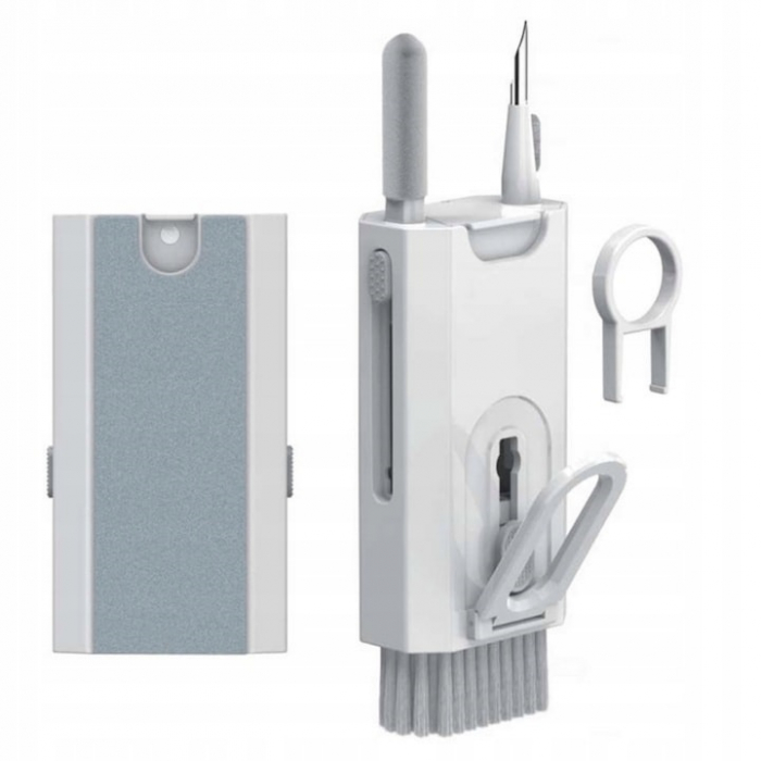 Kit Multifunctional de Curatare Produse Electronice 8 in 1 VarioShop®, cu Microfibra, Suport Telefon, Pulverizator si Perie pentru Electronice, Casti, Tastatura, Telefon, PC, Laptop, Alb [20]