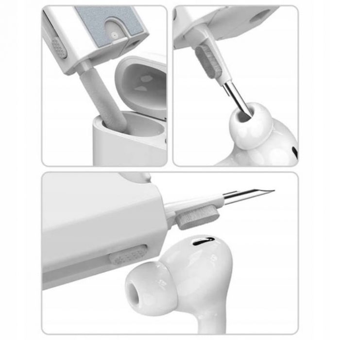 Kit Multifunctional de Curatare Produse Electronice 8 in 1 VarioShop®, cu Microfibra, Suport Telefon, Pulverizator si Perie pentru Electronice, Casti, Tastatura, Telefon, PC, Laptop, Alb [15]