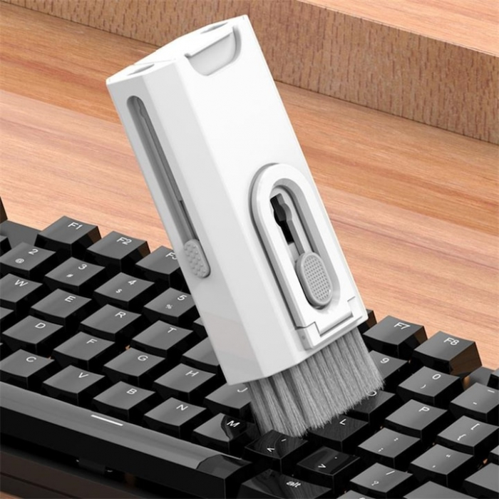 Kit Multifunctional de Curatare Produse Electronice 8 in 1 VarioShop®, cu Microfibra, Suport Telefon, Pulverizator si Perie pentru Electronice, Casti, Tastatura, Telefon, PC, Laptop, Alb [5]