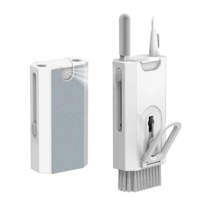 Kit Multifunctional de Curatare Produse Electronice 8 in 1 VarioShop®, cu Microfibra, Suport Telefon, Pulverizator si Perie pentru Electronice, Casti, Tastatura, Telefon, PC, Laptop, Alb [6]