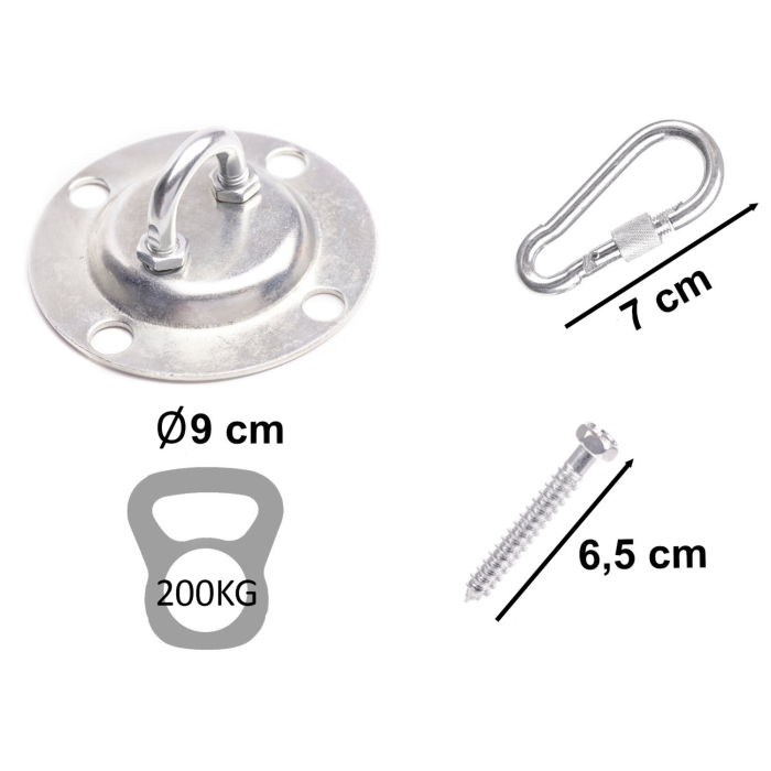 Kit prindere tavan VarioShop® pentru leagan si hamac, carlig metalic cu lant 150 cm si carabiniere, suport suspendare 200 kg, sistem montaj sigur [4]