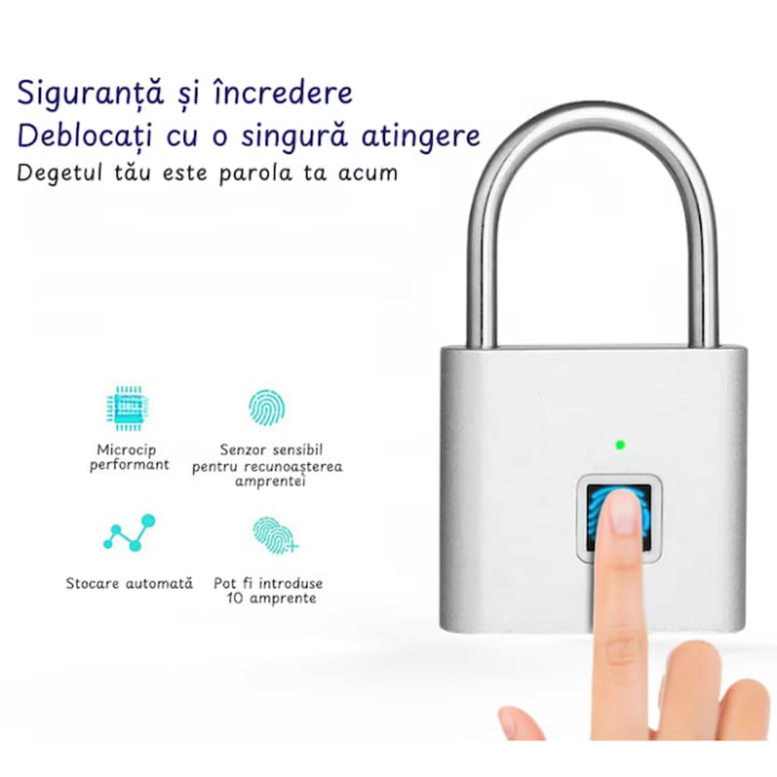 Lacat Inteligent cu Amprenta Digitala VarioShop®, Rezistent la Apa IP56, Otel si Zinc, Stocare pana la 10 Amprente, Baterie Reincarcabila, Cablu Micro-USB Inclus [5]