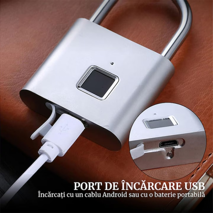 Lacat Inteligent cu Amprenta Digitala VarioShop®, Rezistent la Apa IP56, Otel si Zinc, Stocare pana la 10 Amprente, Baterie Reincarcabila, Cablu Micro-USB Inclus [6]