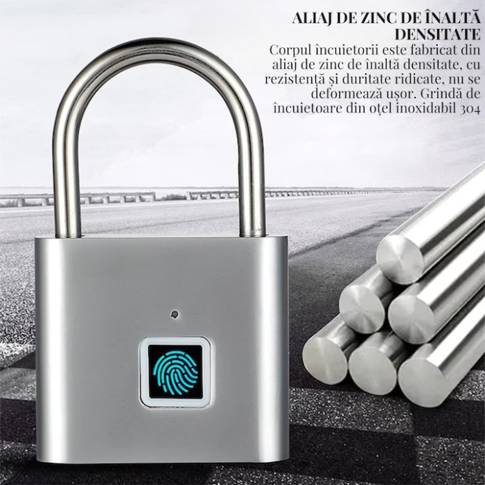 Lacat Inteligent cu Amprenta Digitala VarioShop®, Rezistent la Apa IP56, Otel si Zinc, Stocare pana la 10 Amprente, Baterie Reincarcabila, Cablu Micro-USB Inclus [8]