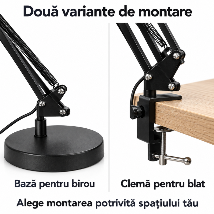 Lampa de birou LED VarioShop®, cu clema si brat reglabil, pentru citit si studiu, baza inclusa, 3 nuante de lumina, 10 trepte de luminozitate, USB, neagra [6]
