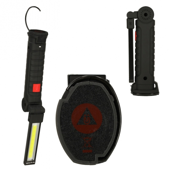 Lampa de lucru LED COB VarioShop®, cu acumulator, portabila, baza magnetica, cu carlig, rotativa 360 grade, rezistenta la apa, incarcare USB, Negru [11]