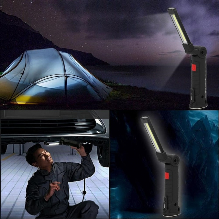 Lampa de lucru LED COB VarioShop®, cu acumulator, portabila, baza magnetica, cu carlig, rotativa 360 grade, rezistenta la apa, incarcare USB, Negru [12]