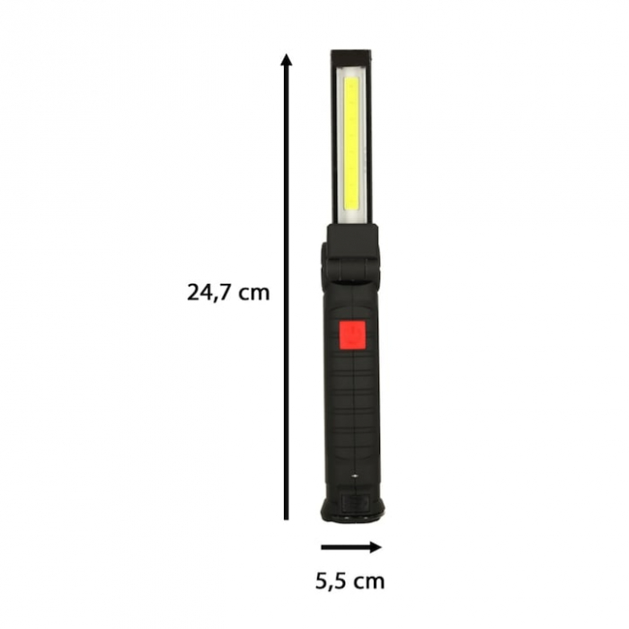 Lampa de lucru LED COB VarioShop®, cu acumulator, portabila, baza magnetica, cu carlig, rotativa 360 grade, rezistenta la apa, incarcare USB, Negru [24]