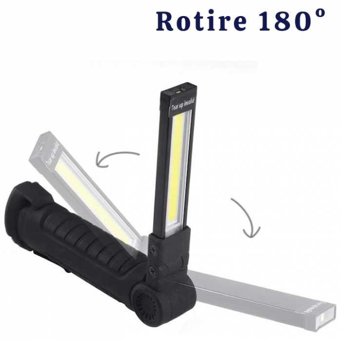 Lampa de lucru LED COB VarioShop®, cu acumulator, portabila, baza magnetica, cu carlig, rotativa 360 grade, rezistenta la apa, incarcare USB, Negru [22]