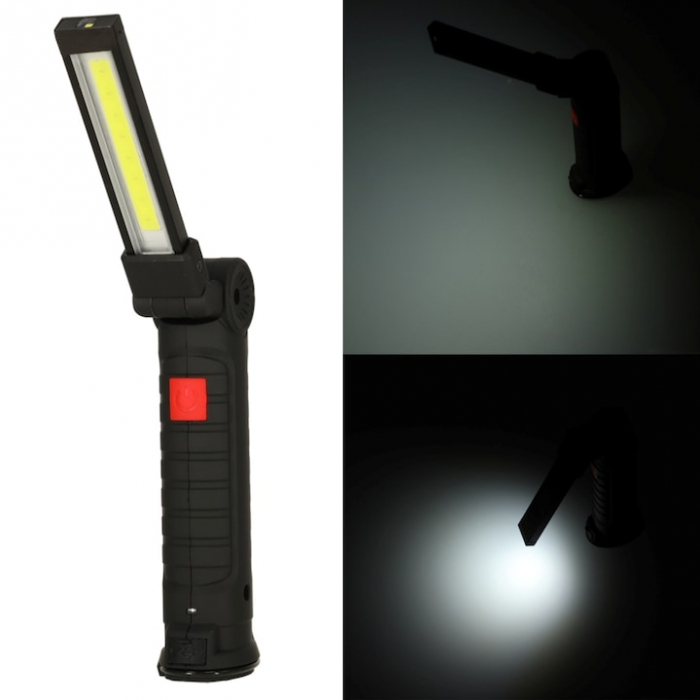 Lampa de lucru LED COB VarioShop®, cu acumulator, portabila, baza magnetica, cu carlig, rotativa 360 grade, rezistenta la apa, incarcare USB, Negru [3]