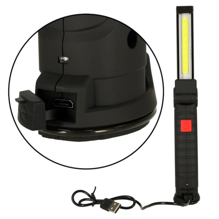 Lampa de lucru LED COB VarioShop®, cu acumulator, portabila, baza magnetica, cu carlig, rotativa 360 grade, rezistenta la apa, incarcare USB, Negru [9]