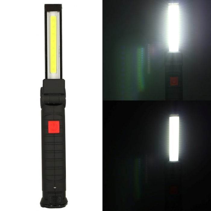 Lampa de lucru LED COB VarioShop®, cu acumulator, portabila, baza magnetica, cu carlig, rotativa 360 grade, rezistenta la apa, incarcare USB, Negru [2]