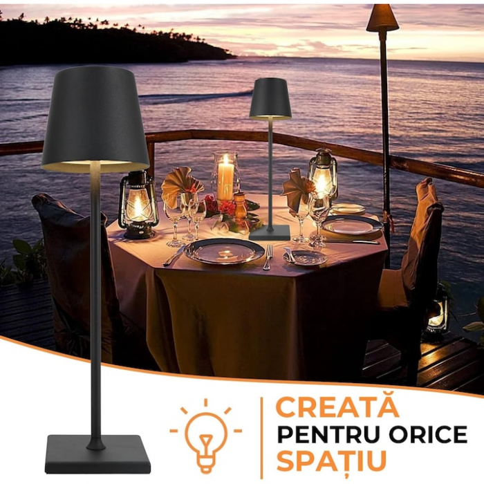 Lampa de masa touch led incarcabila VarioShop®, veioza ambientala cu control tactil, functie de schimbare a intesitatii, 3 temperaturi de culoare cald, neutru, rece, 5 W, acumulator 5200 mah, 37 x 9, [5]